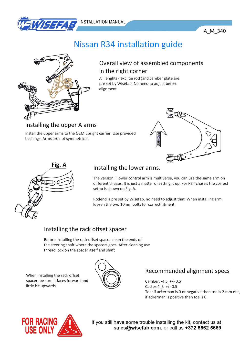 WISEFAB Nissan Skyline R34 Front Drift Suspension Kit