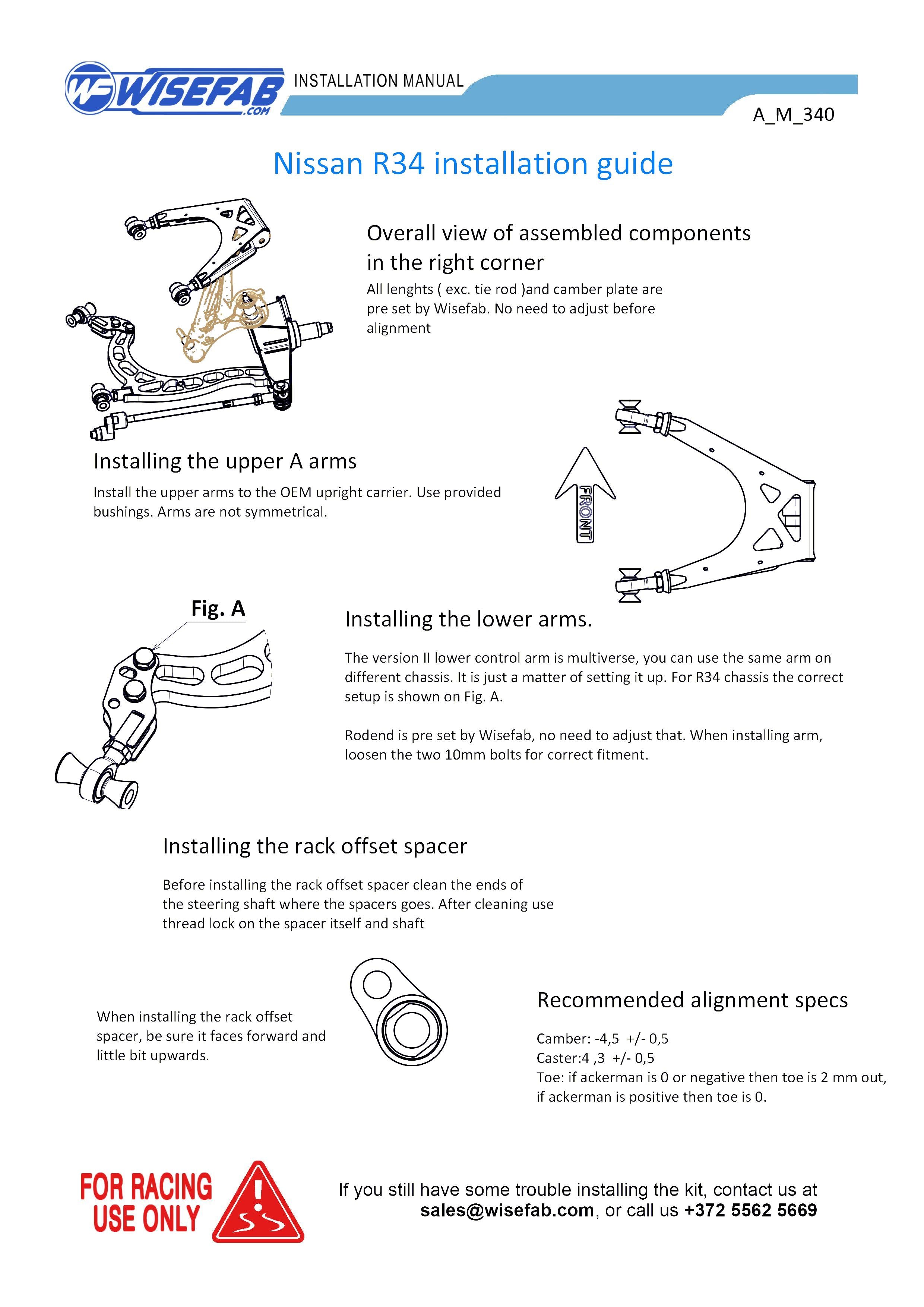 WISEFAB Nissan Skyline R34 Front Drift Suspension Kit