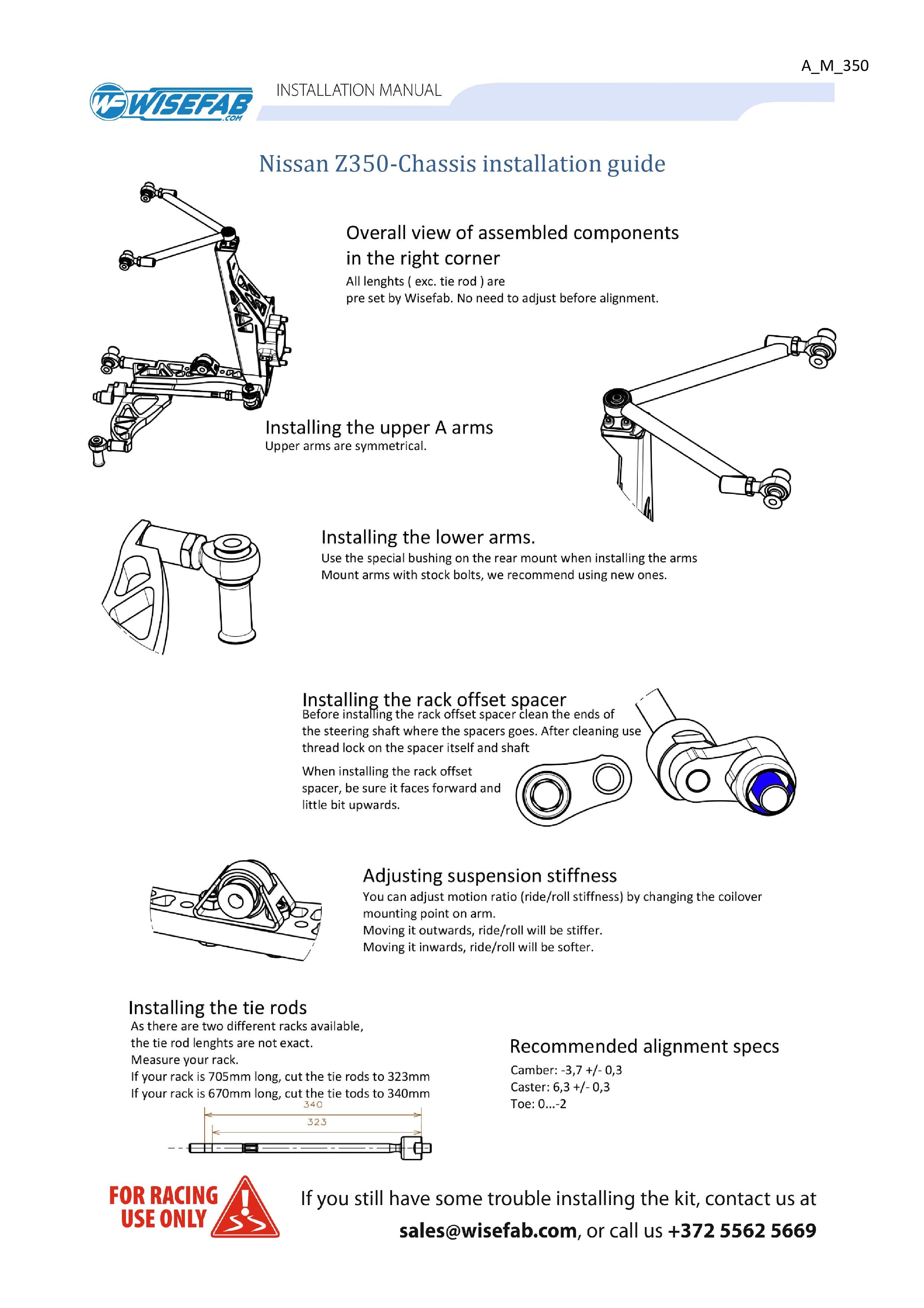 WISEFAB Nissan 350Z Front Drift Suspension Kit with Offset Rack-Spacers